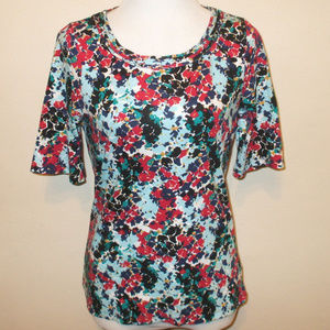 Talbots Floral Elbow Sleeve Knit Top